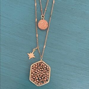 Elegant Rose Gold Tone Layered Star Necklace